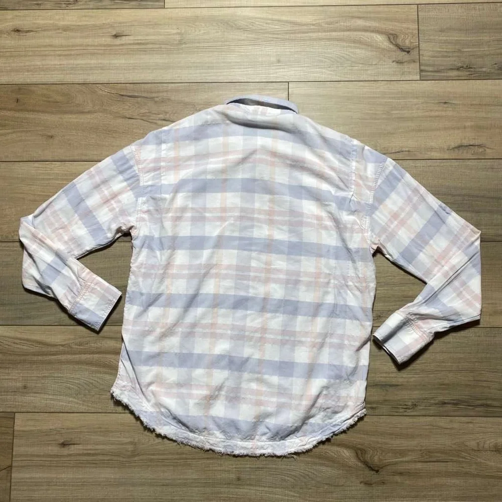 Free‎ People Womens Loveland Pastel Plaid Frayed Hem Button Up Shirt Size Small